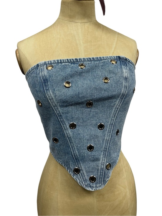 Nasty Gal Tops - Nasty Gal Eyelet Denim Tube Top 12 Blue Jean Grommet Crop NWT